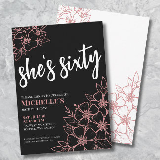Chic Sixty Black Rose Gold 60. Geburtstagsparty Einladung