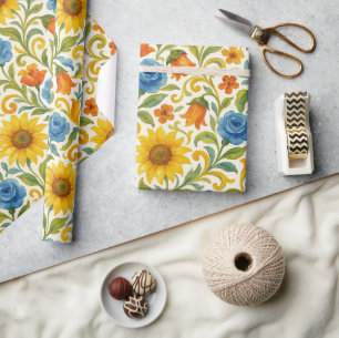 Chic sizilian farbenfrohe Blätter Blumenmuster Geschenkpapier