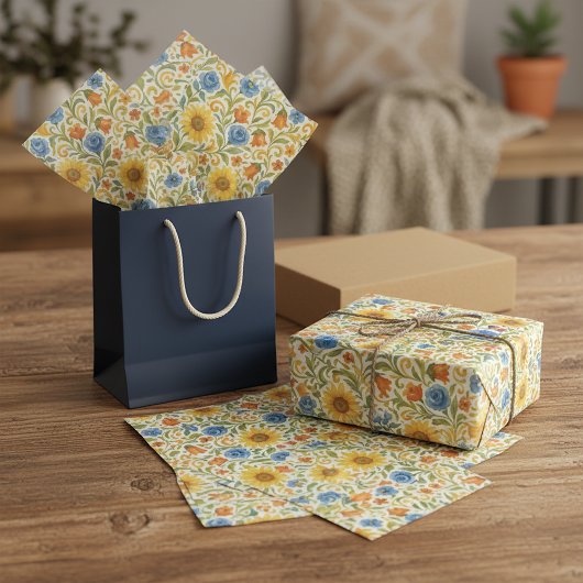 Chic sizilian farbenfrohe Blätter Blumenmuster Seidenpapier