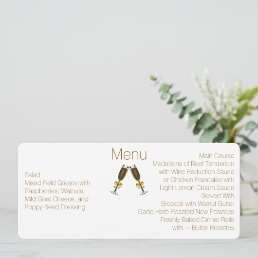 Chic Skinny Custom Wedding Menü Menükarte (Stehend Vorderseite)