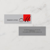 Chic Skinny Monogram Gray Red Business Card Mini Visitenkarte (Vorne/Hinten)