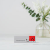 Chic Skinny Monogram Gray Red Business Card Mini Visitenkarte (Stehend Vorderseite)