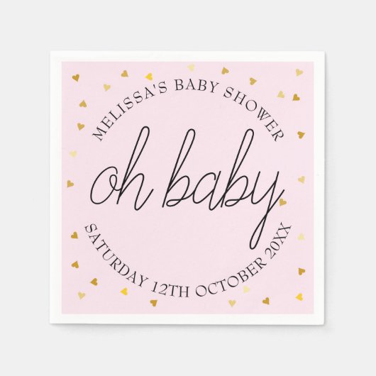 Chic Skript goldenes Herz Mädchen Dusche oh Baby Serviette (Vorderseite)