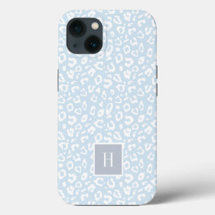 Chic Sky Blue Leopard Print Monogram Case-Mate iPhone Hülle