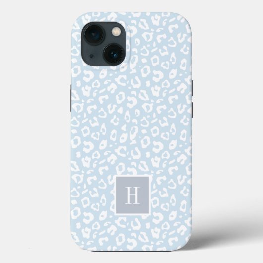 Chic Sky Blue Leopard Print Monogram Case-Mate iPhone Hülle (Rückseite)