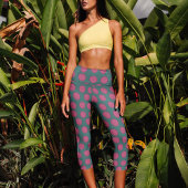 Chic Slate Gray Polka Dot Pattern Yoga Capri Leggings