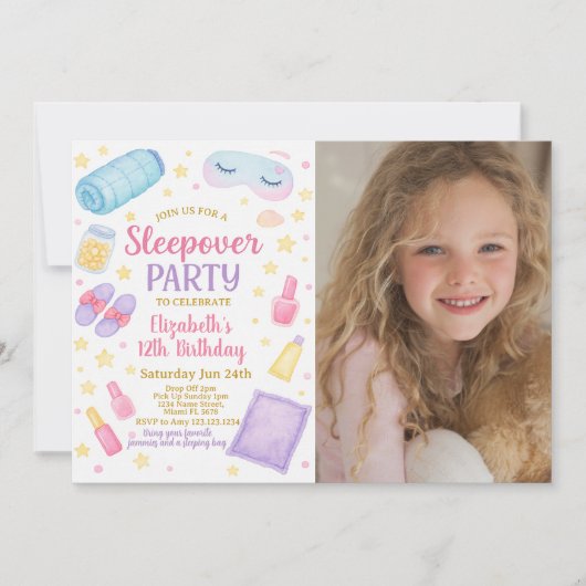 Chic Sleepover Geburtstag Einladung mit Foto (Vorderseite)