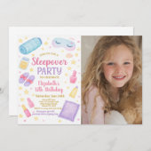 Chic Sleepover Geburtstag Einladung mit Foto (Vorne/Hinten)