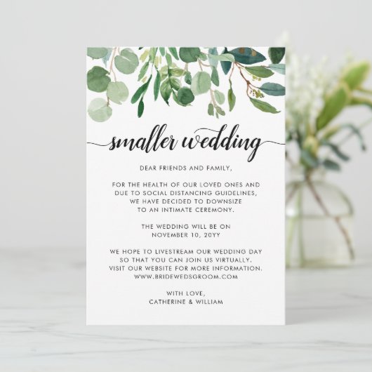 Chic Small Wedding Downsize Change Plans Ankündigung (Stehend Vorderseite)