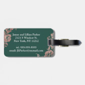 Chic-Smaragdgrün-Rosen-Goldblumenherr und -frau Gepäckanhänger (Rückseite horizontal)