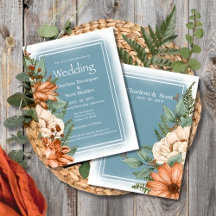 Chic Smokey Blue Orange Cream Florals Wedding