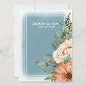 Chic Smokey Blue Orange Cream Florals Wedding (Rückseite)
