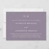 Chic Smoky Lila Monogram Foto Wedding Einladung (Vorderseite)