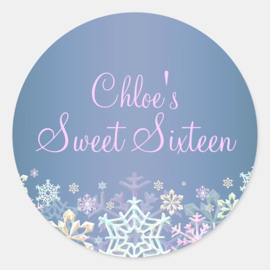 Chic Snowflake Blue Sweet 16 Aufkleber (Vorderseite)