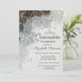 Chic Snowflakes Pine Cones Quinceañera  Einladung (Stehend Vorderseite)
