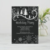 Chic Snowflakes Weihnachtsbaume Weihnachtsfeier Einladung (Stehend Vorderseite)