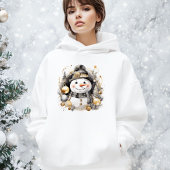Chic Snowman: Black and Gold Holiday Charm Hoodie