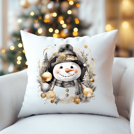 Chic Snowman: Black and Gold Holiday Charm Kissen