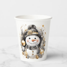 Chic Snowman: Black and Gold Holiday Charm Pappbecher