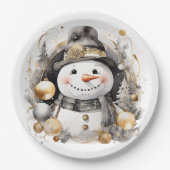 Chic Snowman: Black and Gold Holiday Charm Pappteller (Vorderseite)