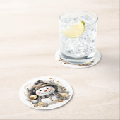 Chic Snowman: Black and Gold Holiday Charm Runder Pappuntersetzer (Vor Ort)