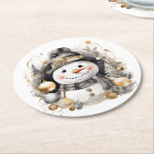 Chic Snowman: Black and Gold Holiday Charm Runder Pappuntersetzer (Angewinkelt)