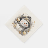 Chic Snowman: Black and Gold Holiday Charm Serviette (Ecke)