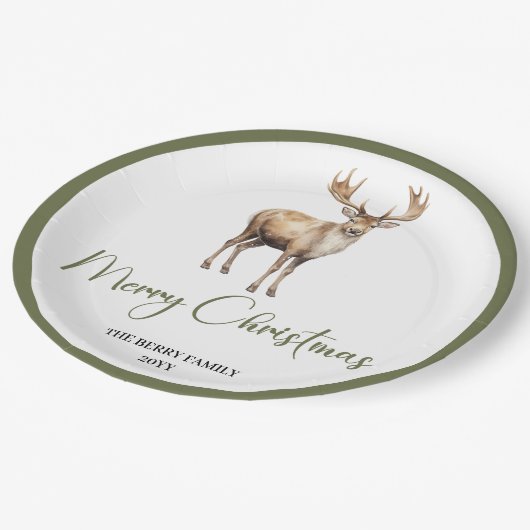 Chic Soft Earth Tone Christmas Personalized Dinner Pappteller (Schrägansicht)