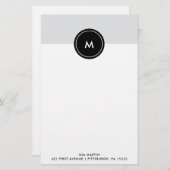 Chic Soft Grau und Schwarz | Monogramm Briefpapier (Vorne/Hinten)