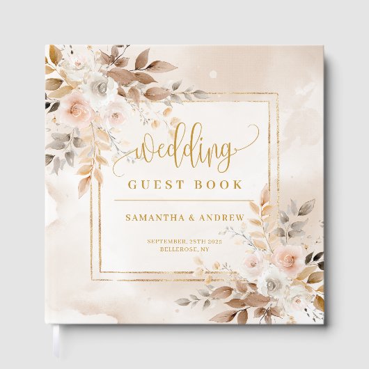Chic Soft Pastel Herbst Blume Gold Boho Hochzeit Gästebuch (Vorderseite)