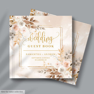 Chic Soft Pastel Herbst Blume Gold Boho Hochzeit Gästebuch