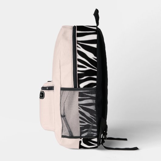 Chic Soft Peach Schwarz-Weiß Zebra Print Teens Bedruckter Rucksack (Rechts)