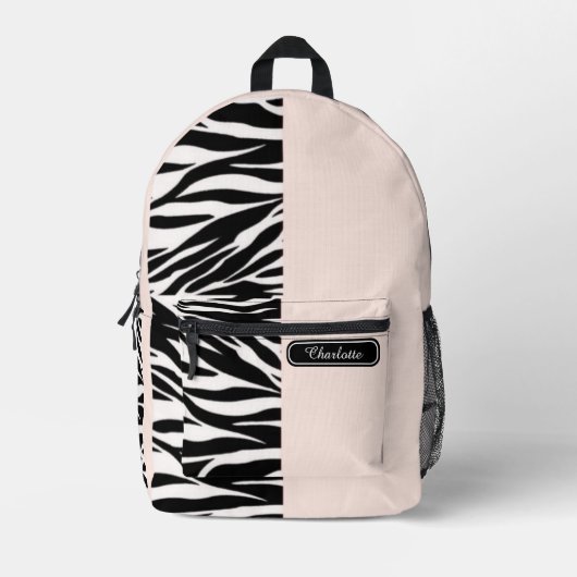 Chic Soft Peach Schwarz-Weiß Zebra Print Teens Bedruckter Rucksack (Vorderseite)
