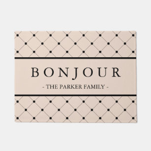 Chic Soft Pink Bonjour mit schwarz gepunktetem Mus Fußmatte