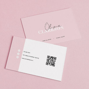 Chic Soft Pink Minimalist QR-Code Visitenkarte
