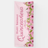 Chic Soft Pink Textured Pink Poppies Quinceañera B Banner (Vertikal)