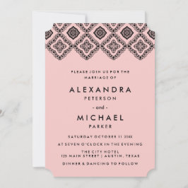 Chic Soft Pink und Black Wedding Eastern Muster Einladung