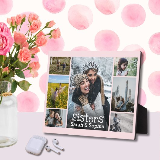 chic Soft Pink White Text Sisters Foto Leimbild Fotoplatte