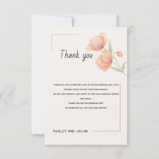 Chic Soft Sage Grün und Pfirsich Blumen Hochzeit D Dankeskarte