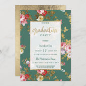 Chic sommergrün rosa goldfarbener Abschluss Einladung (Vorne/Hinten)