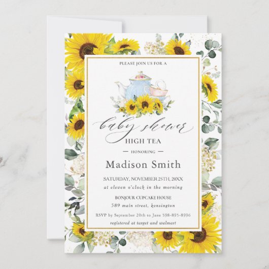 Chic Sonnenblume Blumenbeet Tee Party Babydusche Einladung (Vorderseite)
