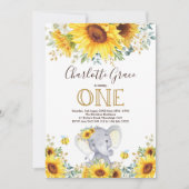 Chic Sonnenblume Elefantengrün Gold 1. Geburtstag Einladung (Vorderseite)