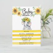 Chic Sonnenblume Elephant Girl Baby Dusche Einladu Einladung (Stehend Vorderseite)
