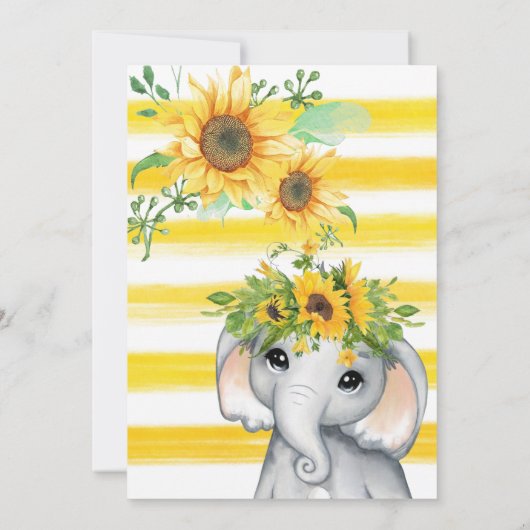 Chic Sonnenblume Elephant Girl Baby Dusche Einladu Einladung (Rückseite)