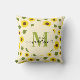Chic Sonnenblume Gelb Grüne Blatt Schrift Monogram Kissen