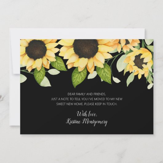 Chic Sonnenblume Wasserfarbe Blumenschwarz Ich hab Ankündigung (Rückseite)