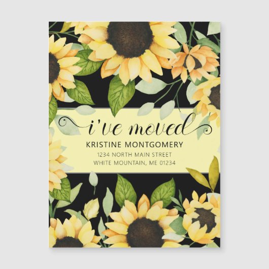 Chic Sonnenblume Wasserfarben Florschwarz Ich habe Magnetkarte (Vorderseite)