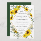 Chic Sonnenblumen Blumengrün Geometrische Hochzeit Einladung (Vorne/Hinten)