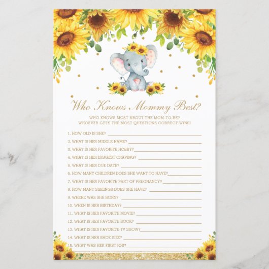 Chic Sonnenblumen Elefant, der Mommy Best Game ken (Vorderseite)