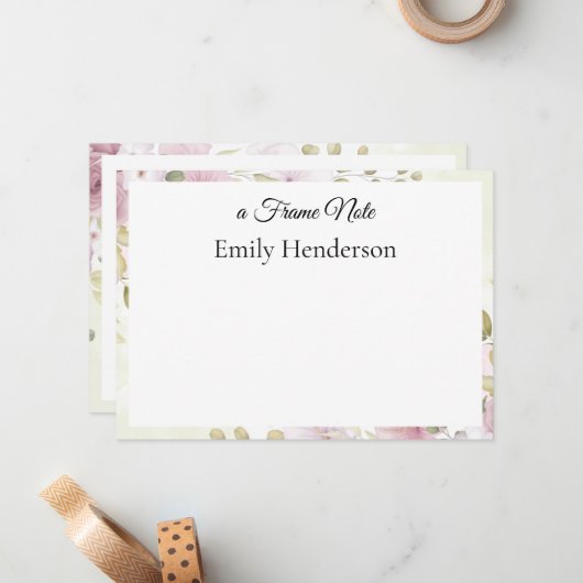 Chic Sophisticated Botanical Floral Frame Note Mitteilungskarte (Vorderseite/Rückseite Beispiel)